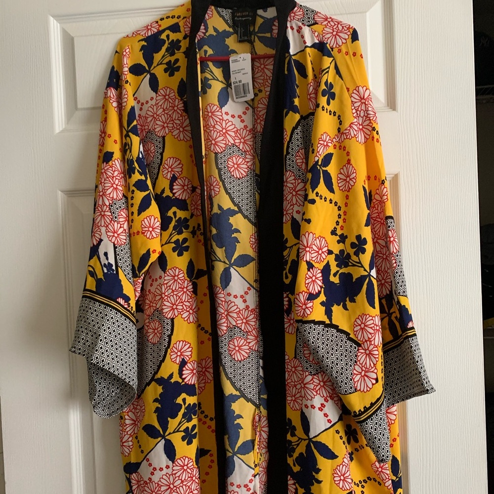 Forever 21 Yellow/ Navy Cardigan